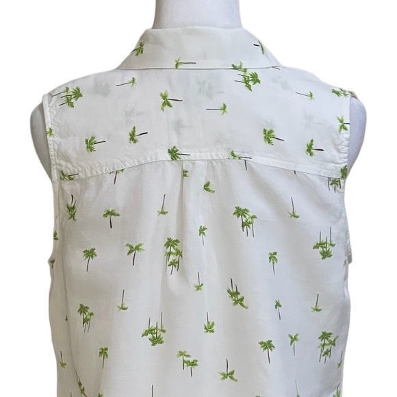 Croft & Barrow Palm Tree Print White Linen Rayon Sleeveless Button Down Top Sz S - Picture 8 of 12